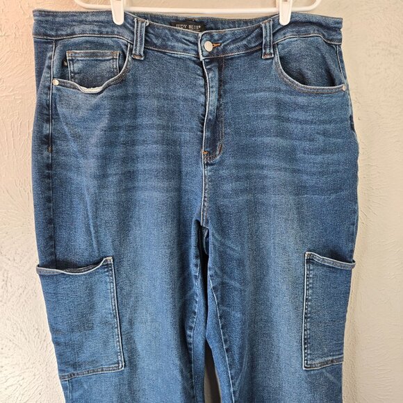 Judy Blue Wide Leg Cargo Jeans Plus Size 22W Relaxed Loose Fit Stretch Denim - Picture 3 of 12